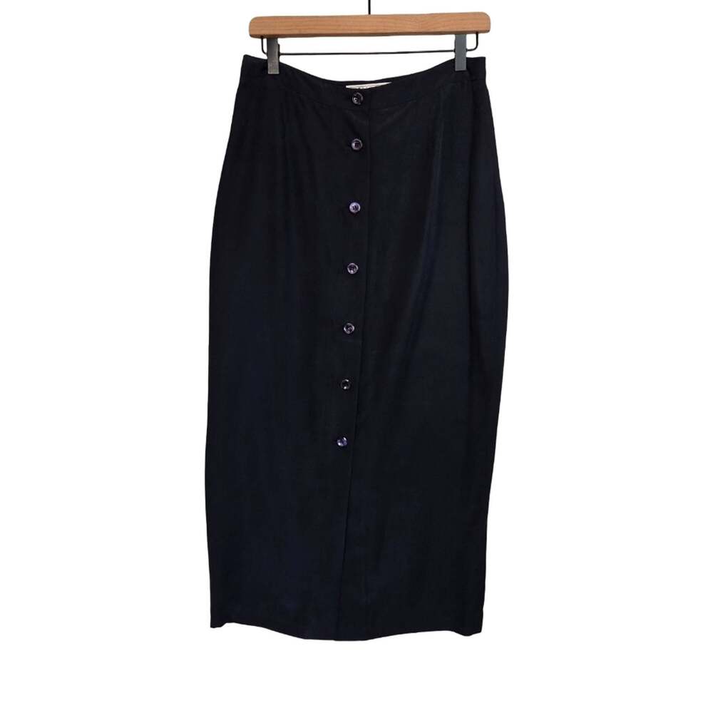 Pell & Co | 100% Silk Full Button Front Pencil Midi Skirt Lined